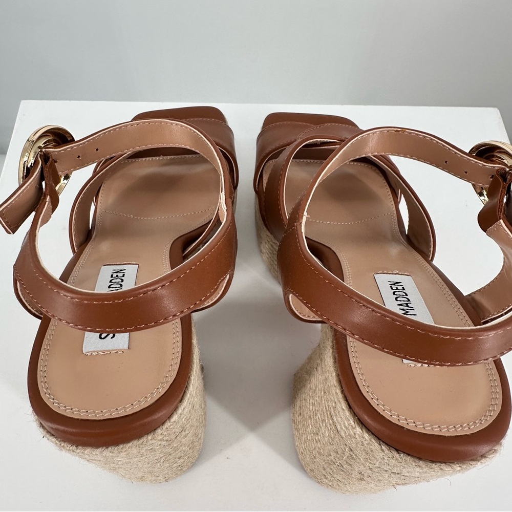 Steve Madden Matter Heeled Platform Sandals in Cognac size 10 New Ankle Strap - Picture 7 of 10